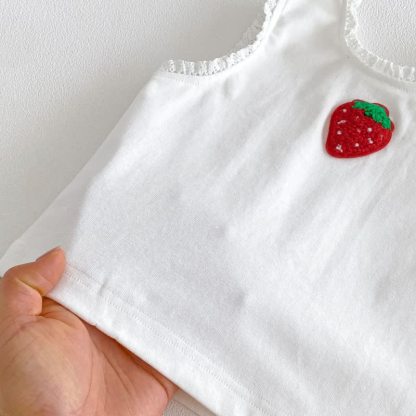 Baby Girl White&Red Strawberry Top and Shorts 2-piece Sleeveless Set - image 3