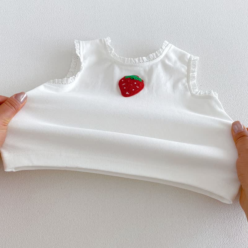 Baby Girl White&Red Strawberry Top and Shorts 2-piece Sleeveless Set - image 4