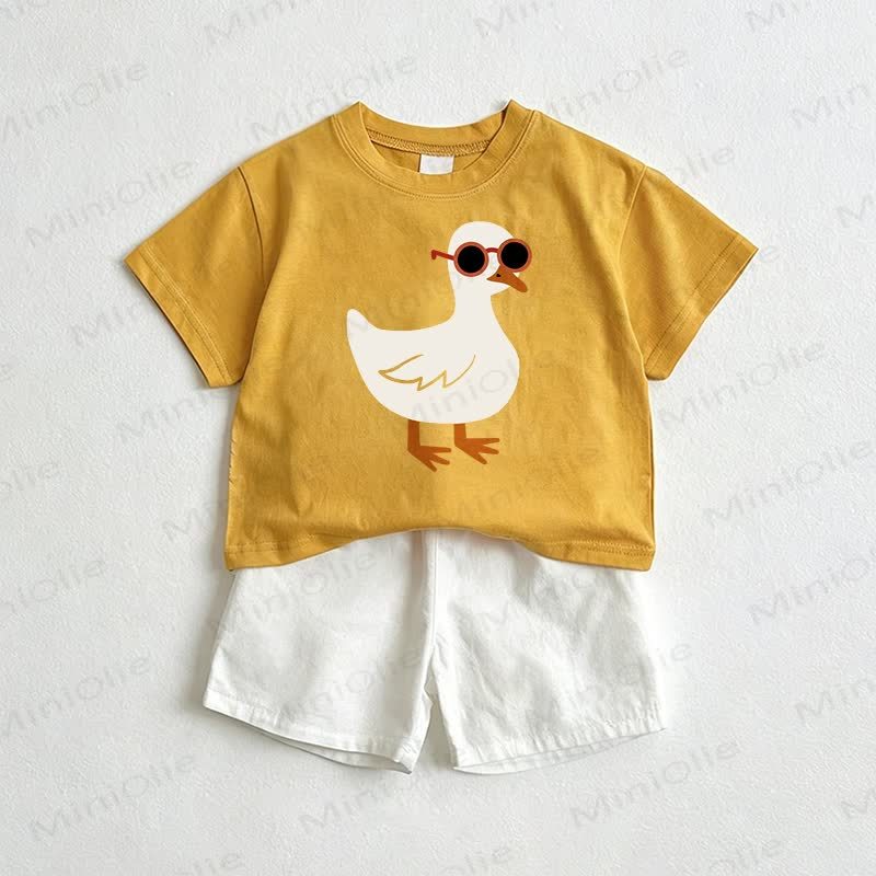 Baby Goose Wearing Sunglasses Tee and Shorts 2-Piece Set - Yellow&White - 3-5T - image 1