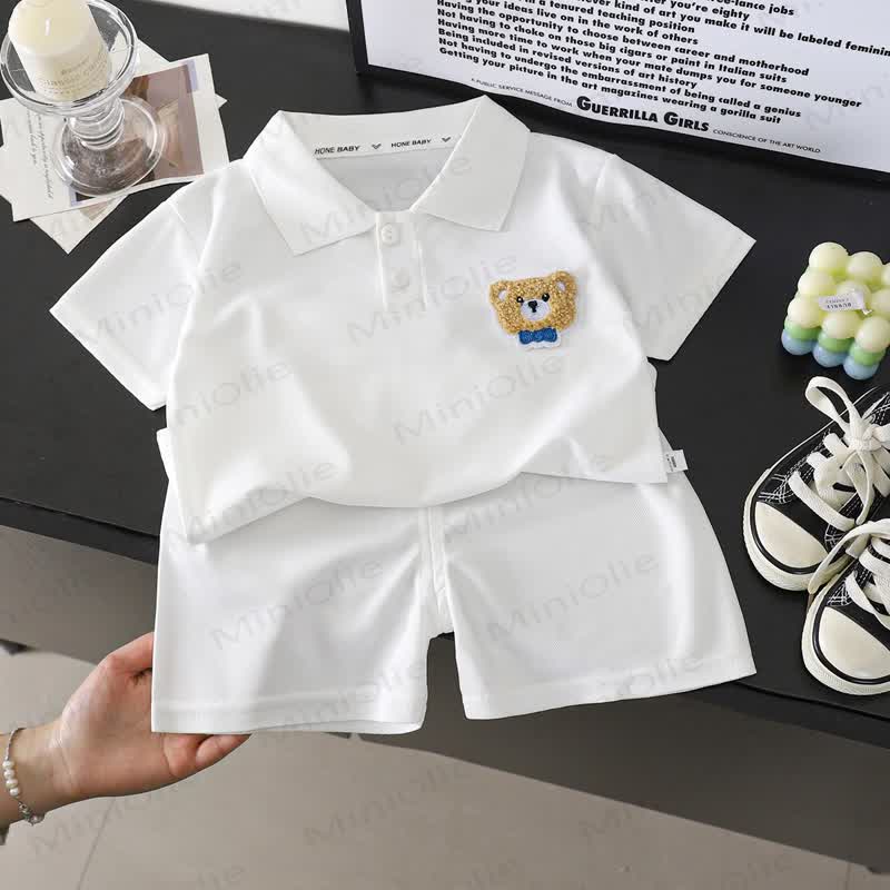 Baby Toddler Bear Embroidered Polo Shirt and Shorts 2-piece Set - White - 6-7T - image 2