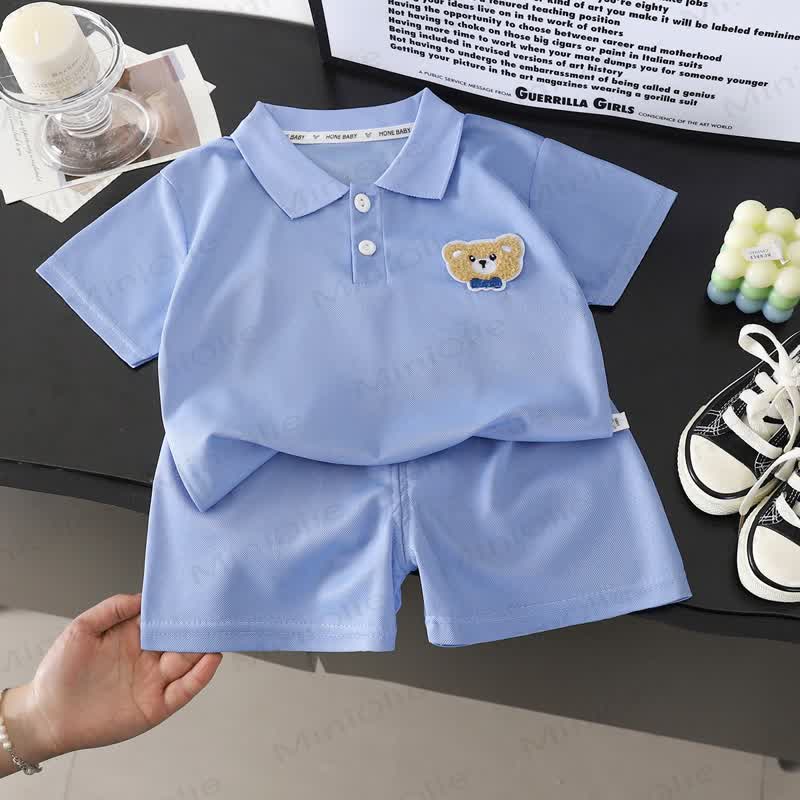 Baby Toddler Bear Embroidered Polo Shirt and Shorts 2-piece Set - Blue - 6-7T - image 4