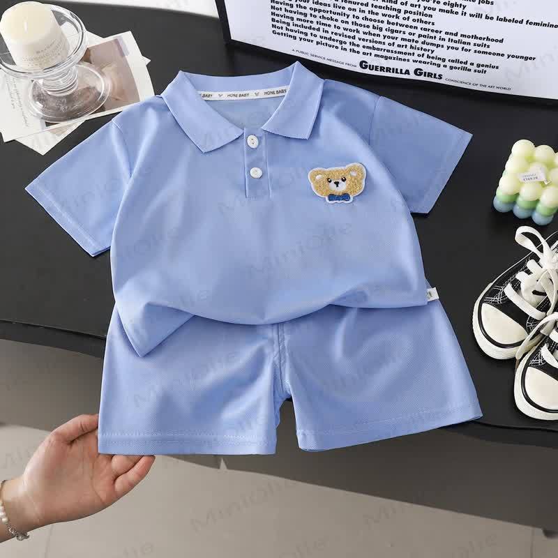 Baby Toddler Bear Embroidered Polo Shirt and Shorts 2-piece Set - Blue - 6-7T - image 4