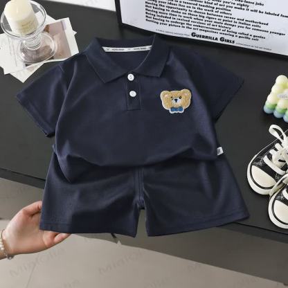 Baby Toddler Bear Embroidered Polo Shirt and Shorts 2-piece Set - Navy - 6-7T - image 5