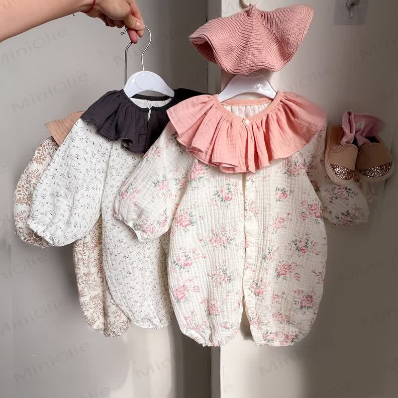 Baby Girls Vintage Floral Print Ruffle Collar Romper - image 1