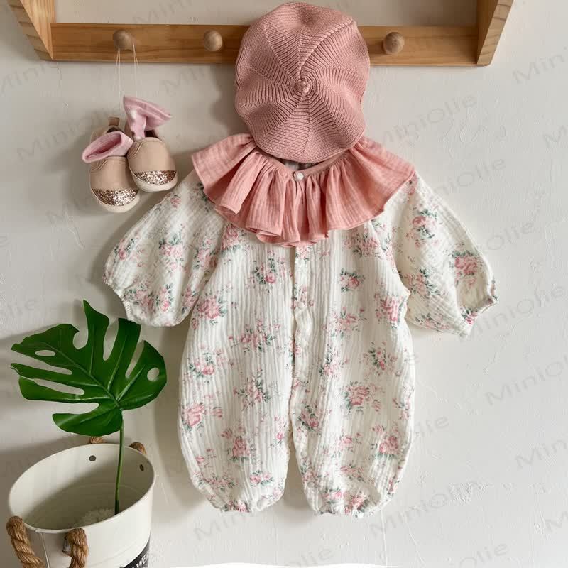 Baby Girls Vintage Floral Print Ruffle Collar Romper - Pink - 18-24M - image 2