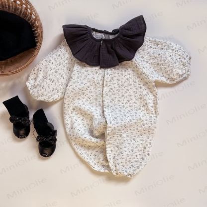 Baby Girls Vintage Floral Print Ruffle Collar Romper - DarkGray - 18-24M - image 3