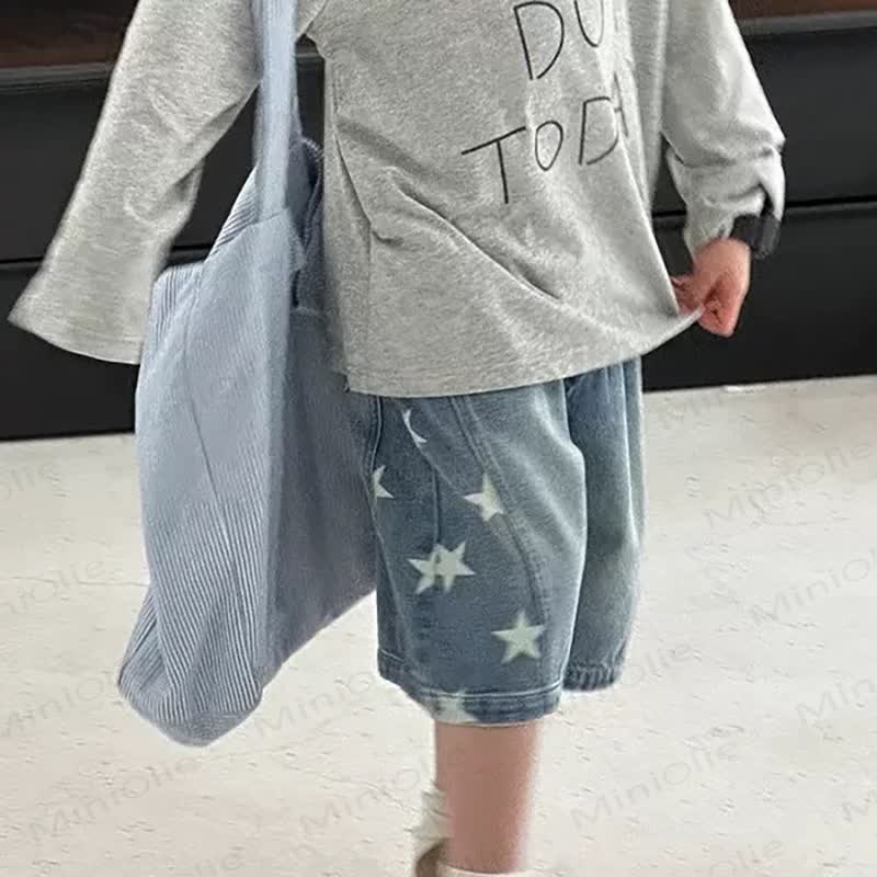 Toddler Boys Star Patch Washed Denim Solid Blue Shorts - image 3