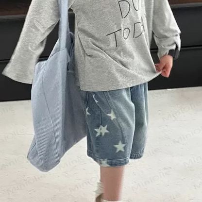 Toddler Boys Star Patch Washed Denim Solid Blue Shorts - image 3