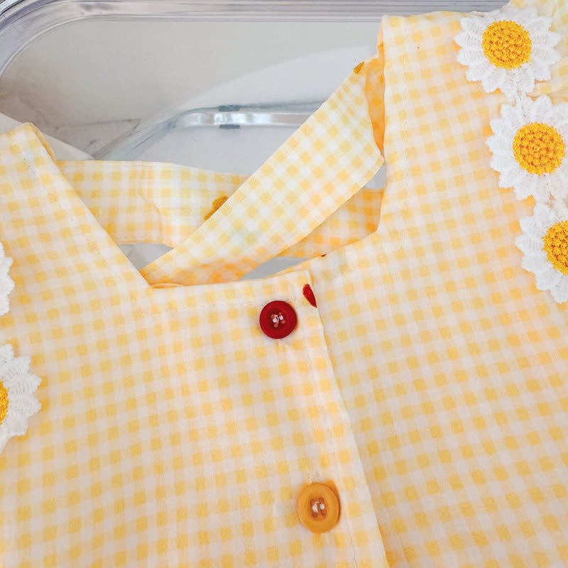 Toddler Baby Girl Yellow Flower Plaid Summer 2-piece Sleeveless Set - image 3