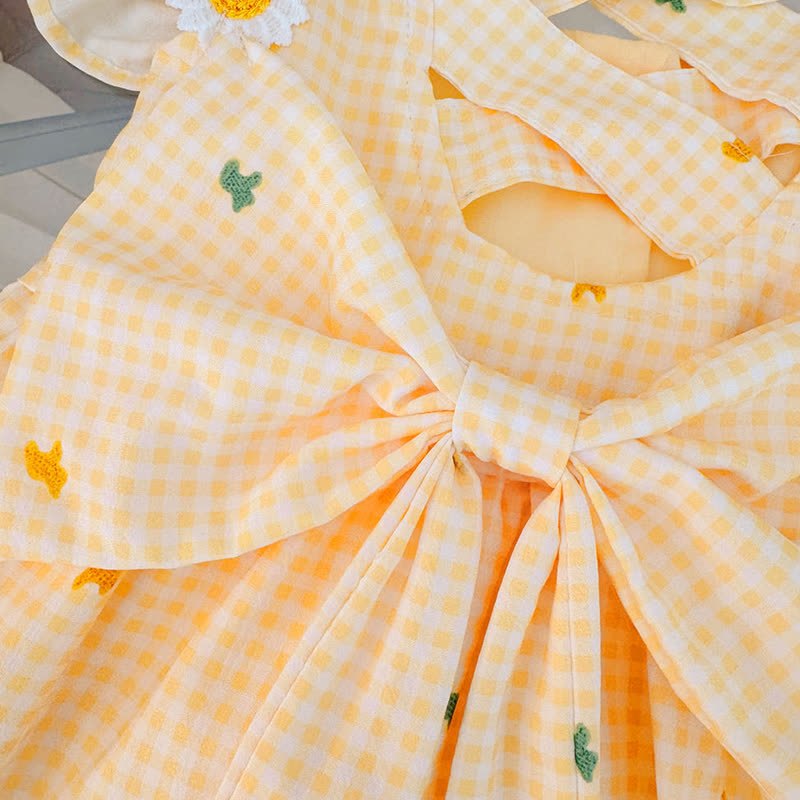 Toddler Baby Girl Yellow Flower Plaid Summer 2-piece Sleeveless Set - image 5