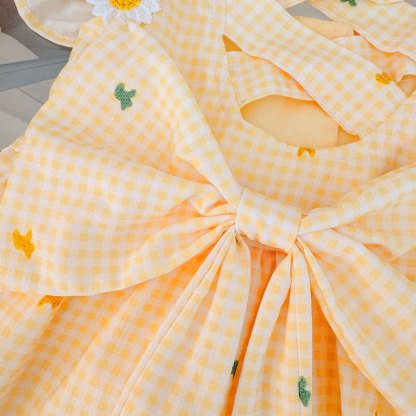 Toddler Baby Girl Yellow Flower Plaid Summer 2-piece Sleeveless Set - image 5