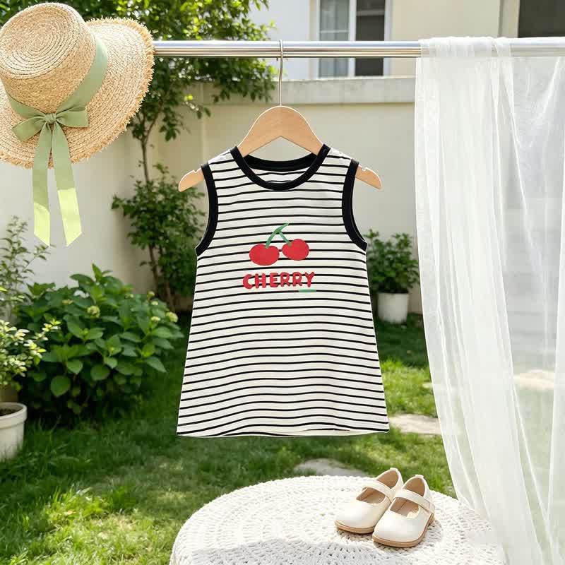 Toddler Baby Girl Cartoon Print Sleeveless Dress - Black Striped - 8-9T - image 2