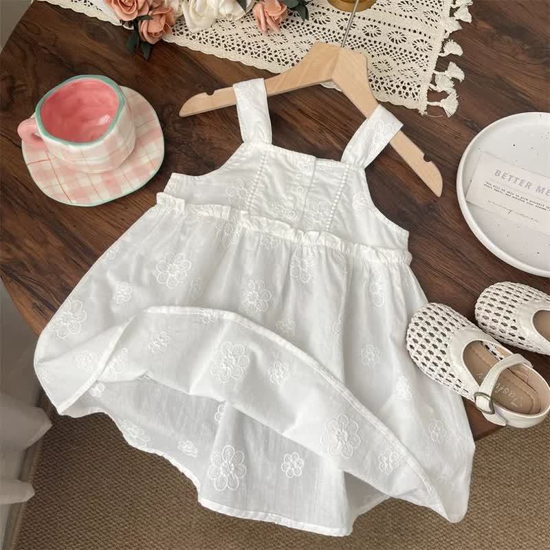 Toddler Girl White Summer Sleeveless Dress - White Flower - 6-7T - image 3