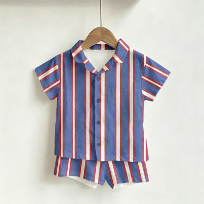 Toddler Boys Striped Shirt and Shorts 2-piece Set - Blue - 4-5T - image 1