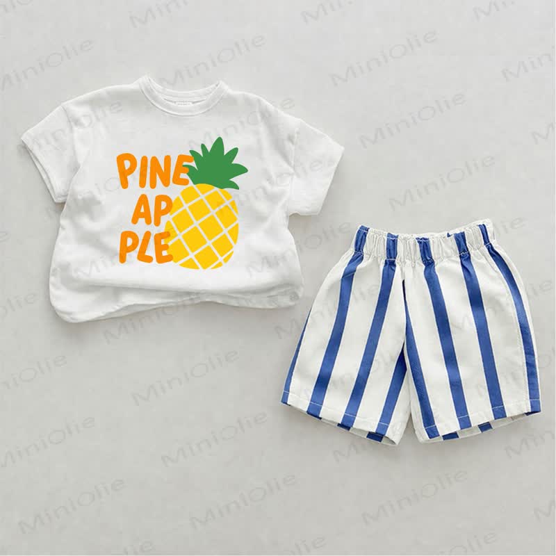 PINEAPPLE Baby Pineapple Print Blue Vertical Striped 2-piece Shorts Set - White&Blue - 2-3T - image 1