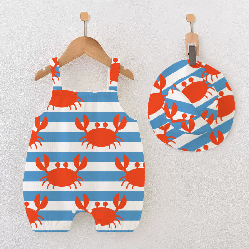 Baby Blue Striped Crab Romper with Hat - Blue - 12-18M - image 1