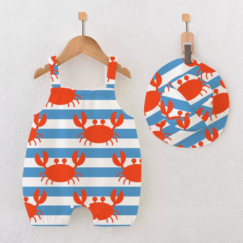 Baby Blue Striped Crab Romper with Hat - Blue - 12-18M - image 1