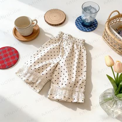 Toddler Girls Gingham Lace Hem Lounge Pants - Beige Dot - 8-9T - image 8