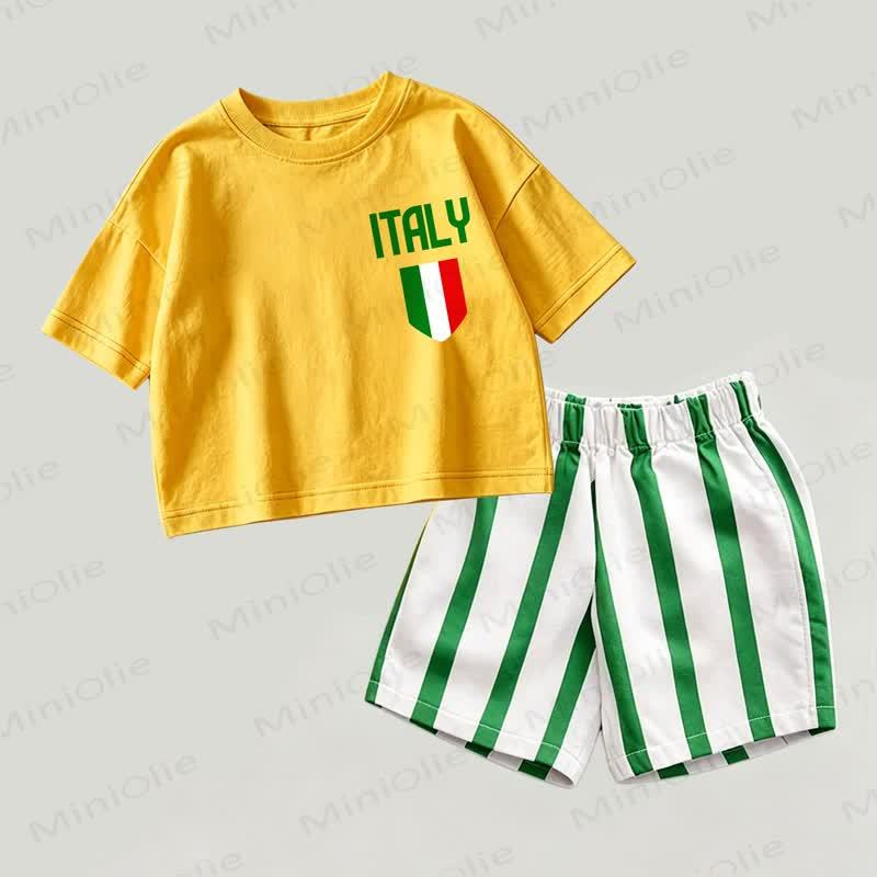 ITALY Baby Yellow&Green Football Top and Striped Shorts 2-piece Set - Yellow&Green - 2-3T - image 1