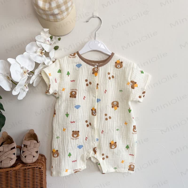 Baby White Short Sleeves Button Front Romper - White Bear - 18-24M - image 3