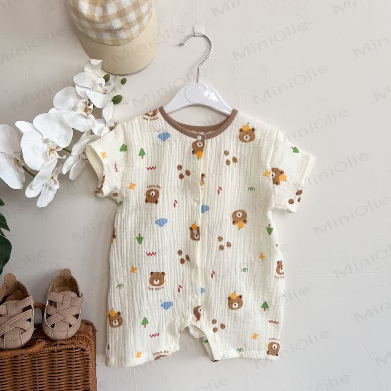 Baby White Short Sleeves Button Front Romper - White Bear - 18-24M - image 3