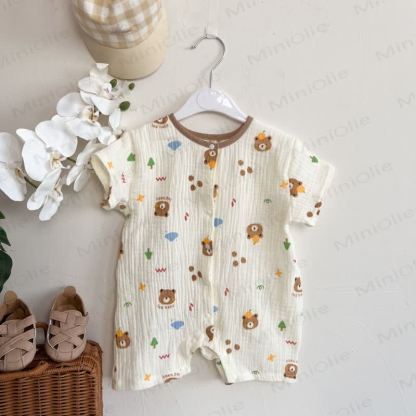 Baby White Short Sleeves Button Front Romper - White Bear - 18-24M - image 3