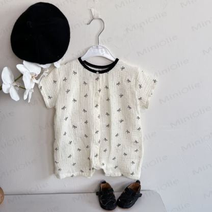 Baby White Short Sleeves Button Front Romper - White Bow - 18-24M - image 2
