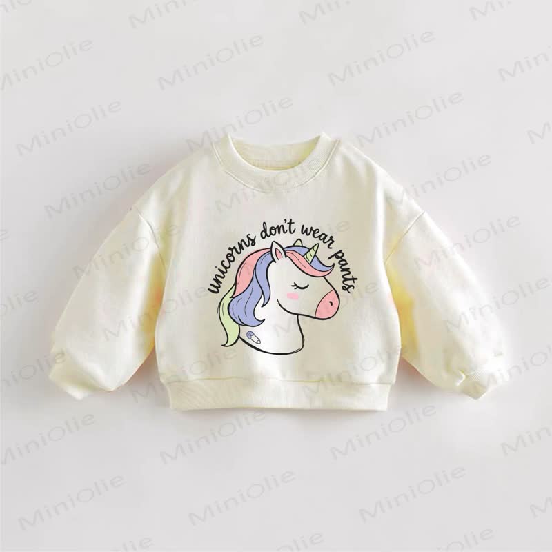 UNICORNS DON'T WEAR PANTS Baby Girls Toddler Unicorn Print Sweatshirt - Cream - 3-5T - image 1