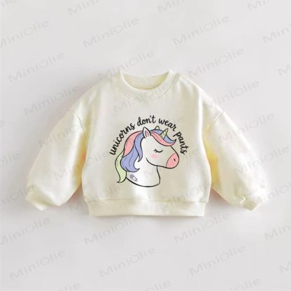UNICORNS DON'T WEAR PANTS Baby Girls Toddler Unicorn Print Sweatshirt - Cream - 3-5T - image 1