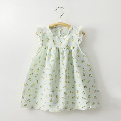 Toddler Baby Girl Flower Print Flutter Sleeve Summer Dress - Green Floral - 8-9T - image 1