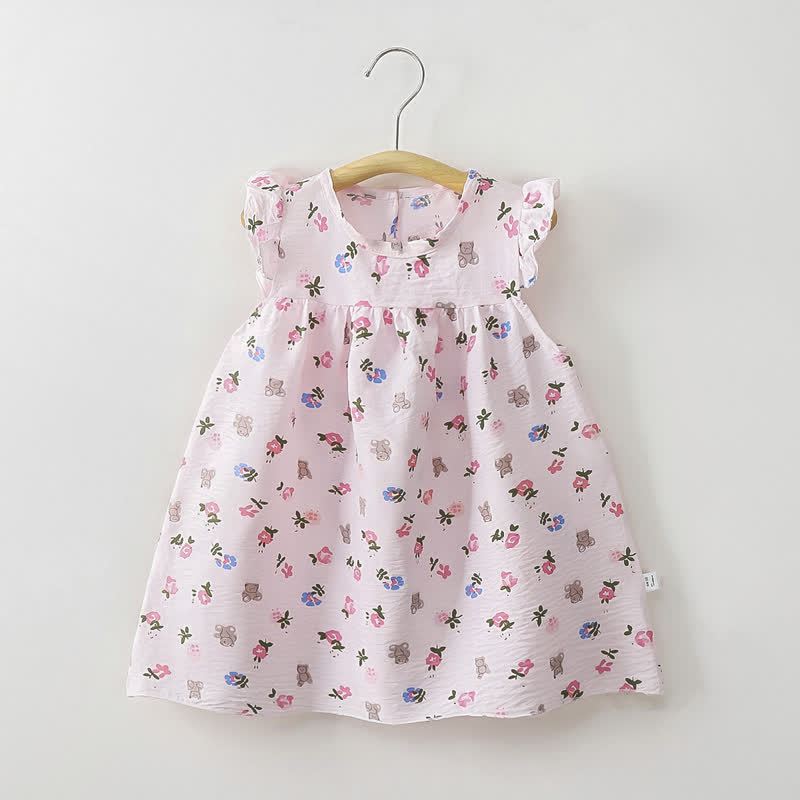Toddler Baby Girl Flower Print Flutter Sleeve Summer Dress - Pink Bear - 8-9T - image 6