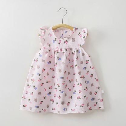 Toddler Baby Girl Flower Print Flutter Sleeve Summer Dress - Pink Bear - 8-9T - image 6