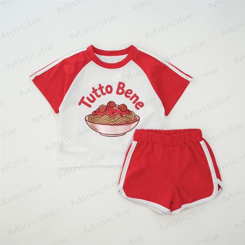 TUTTO BENE Baby Red Pasta T-shirt Set - Red - 2-3T - image 1