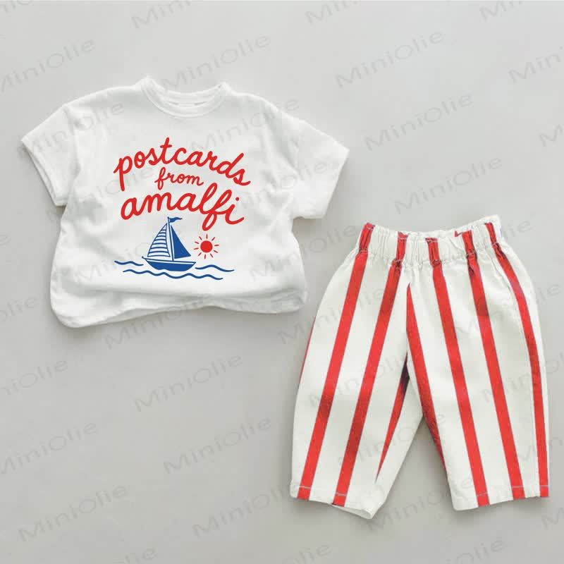 POSTCARDS FROM AMALFI Baby Sailboat Print Red Striped 2-piece Set - White&Red - 2-3T - image 1