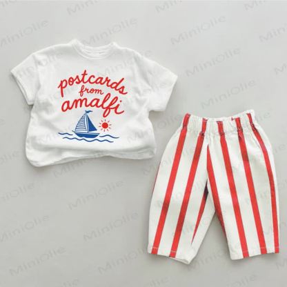 POSTCARDS FROM AMALFI Baby Sailboat Print Red Striped 2-piece Set - White&Red - 2-3T - image 1