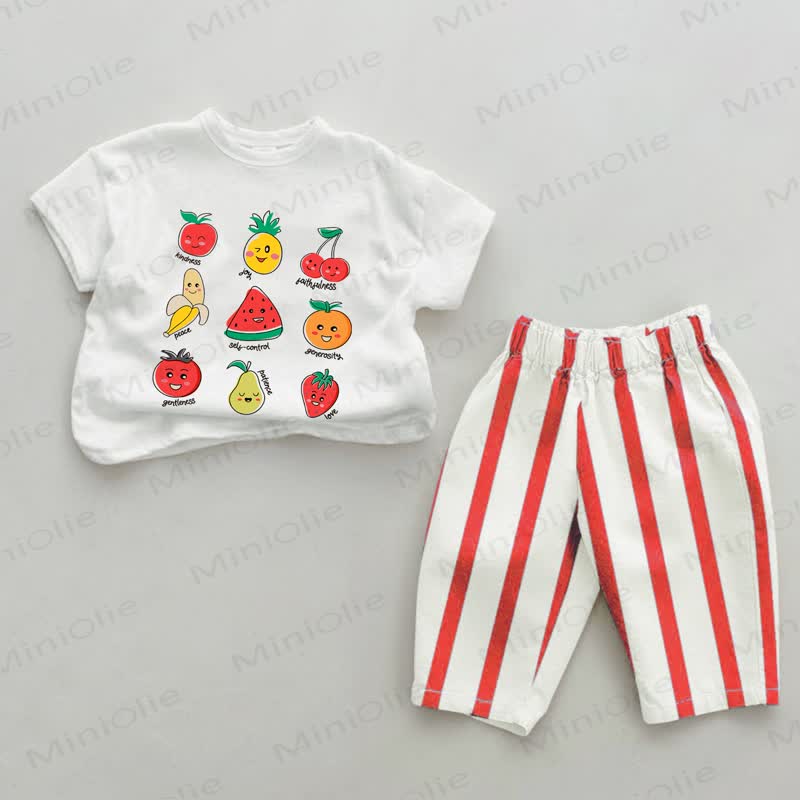 KINDNESS JOY PEACE SELF-CONTROL LOVE Baby Fruit Red Striped 2-piece Set - White&Red - 2-3T - image 1