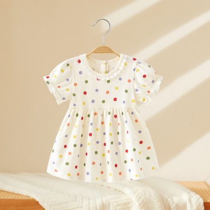 Toddler Baby Girls Print Puff Sleeve Summer Dress - White Polka Dots - 4-5T - image 2