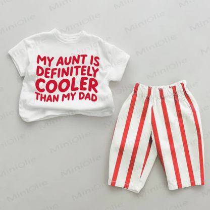 MY AUNT IS DEFINITELY COOLER THAN MY DAD Baby Red Vertical Striped 2-piece Set - White&Red - 2-3T - image 1