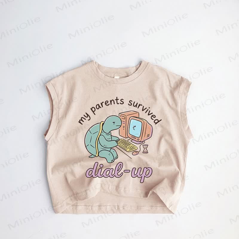MY PARENTS SURVIVED DIAL-UP Baby Toddler Turtle Khaki Tank Top - Khaki - 3-5T - image 1