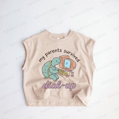 MY PARENTS SURVIVED DIAL-UP Baby Toddler Turtle Khaki Tank Top - Khaki - 3-5T - image 1