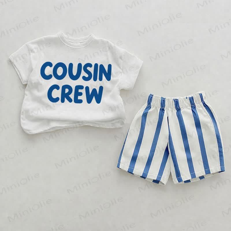 COUSIN CREW Print Blue Vertical Striped 2-piece Shorts Set - White&Blue - 2-3T - image 1