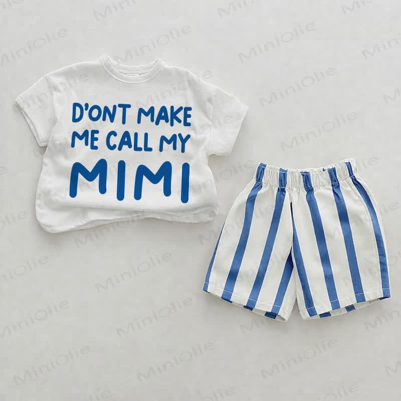 D'ONT MAKE ME CALL MY MIMI Print Blue Vertical Striped 2-piece Shorts Set - White&Blue - 2-3T - image 1