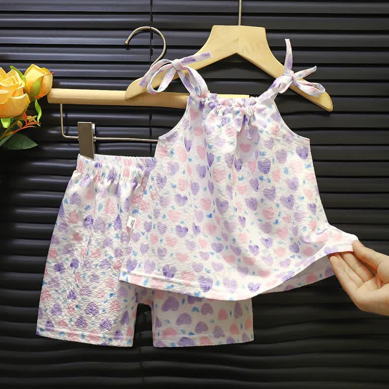 Toddler Girl Flower/Heart/Strawberry Print Sleeveless Set - Purple - 6-7T - image 2