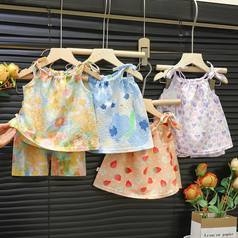 Toddler Girl Flower/Heart/Strawberry Print Sleeveless Set - image 1