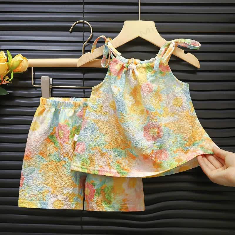 Toddler Girl Flower/Heart/Strawberry Print Sleeveless Set - Yellow - 6-7T - image 3