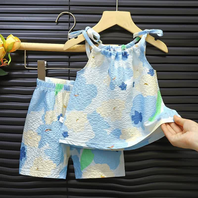 Toddler Girl Flower/Heart/Strawberry Print Sleeveless Set - Blue - 6-7T - image 5