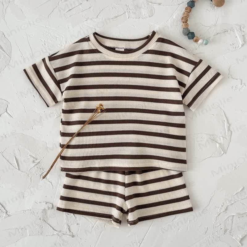 Baby Stripe Knitted Short-Sleeve Set - Beige - 2-3T - image 2