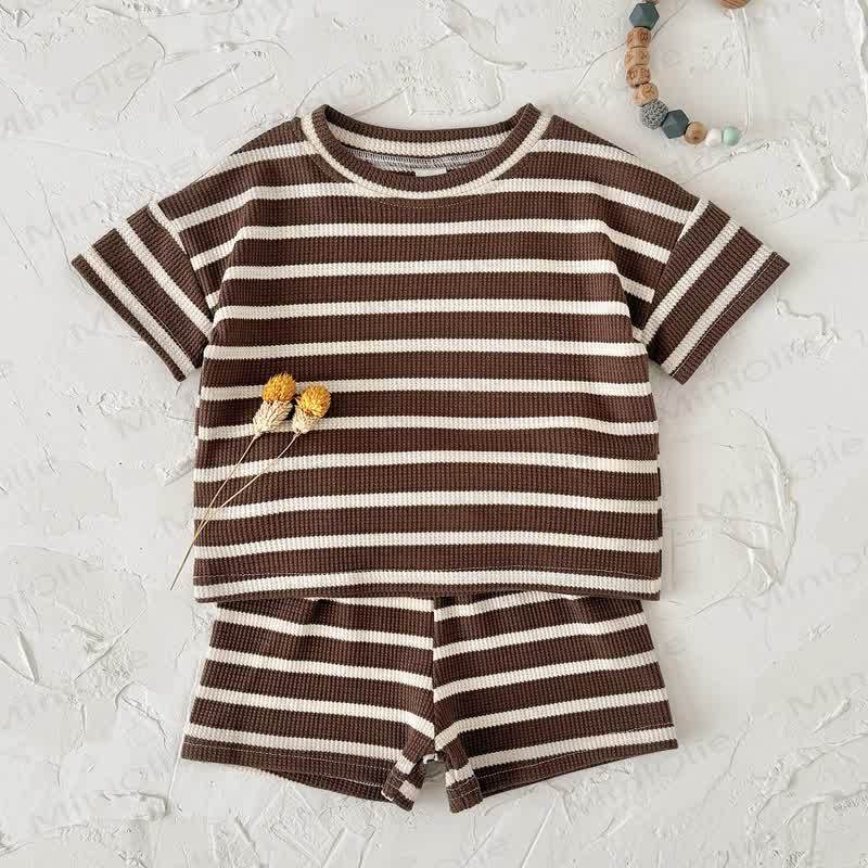 Baby Stripe Knitted Short-Sleeve Set - Brown - 2-3T - image 3