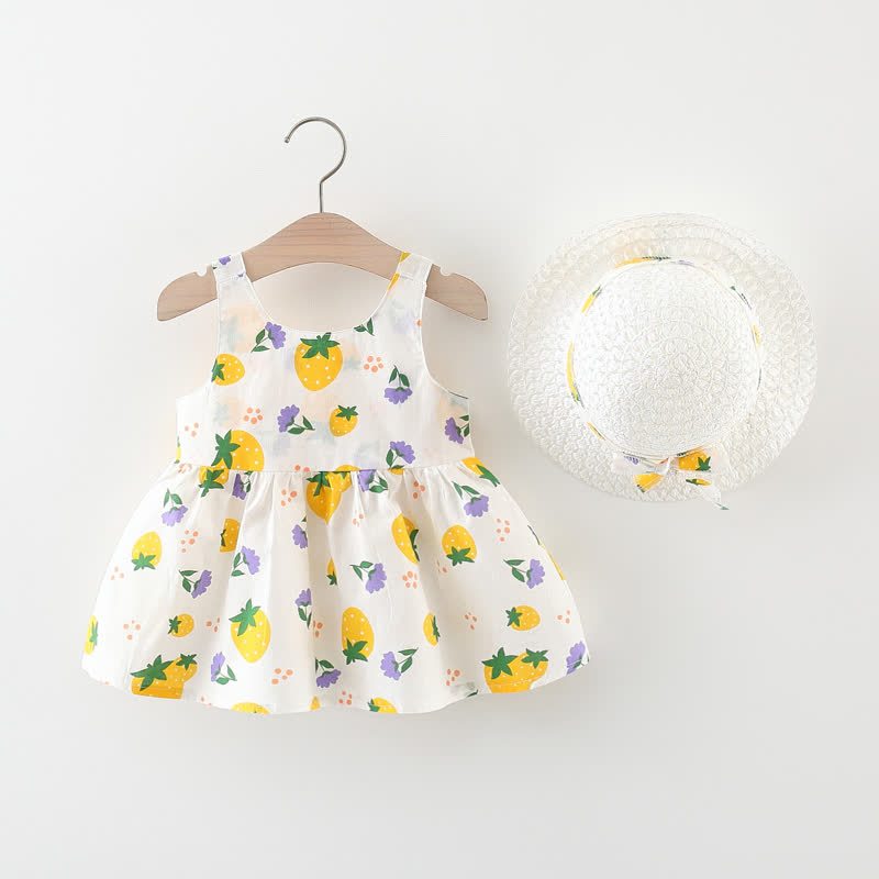 Baby Toddler Girl Strawberry Print Bow Dress with Hat - image 7