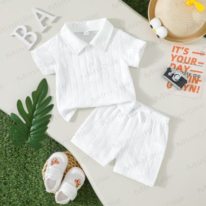 Baby Solid Color Polo Shirt and Shorts 2-piece Set - White - 2-3T - image 3